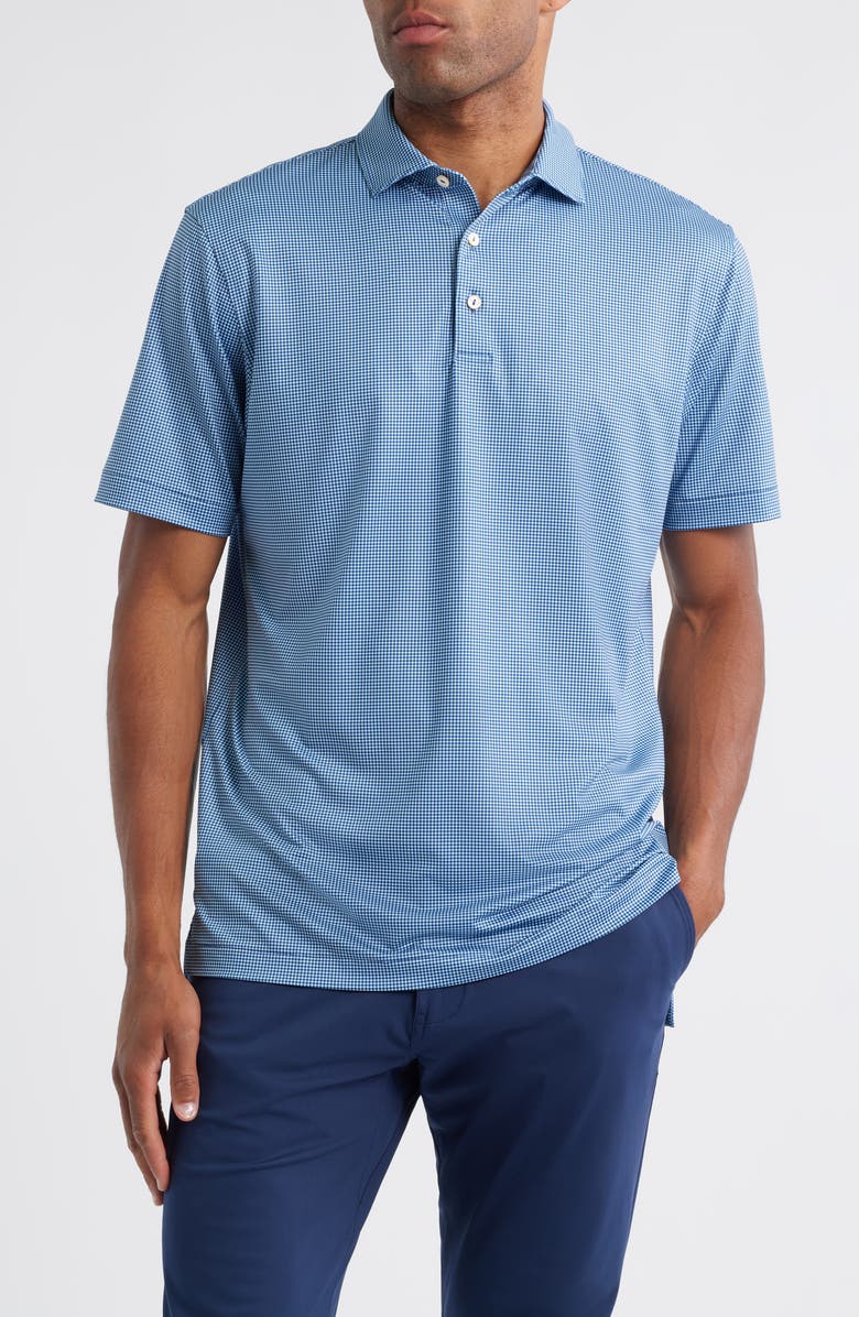 Peter Millar Gingham Performance Jersey Polo, Main, color, Blue Haze