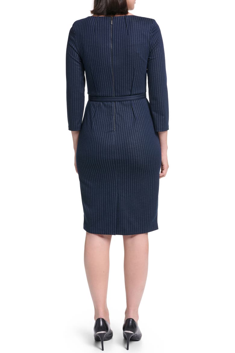 Tailored Belted Sheath Dress, Alternate, color, INDIGO/ PLATINUM