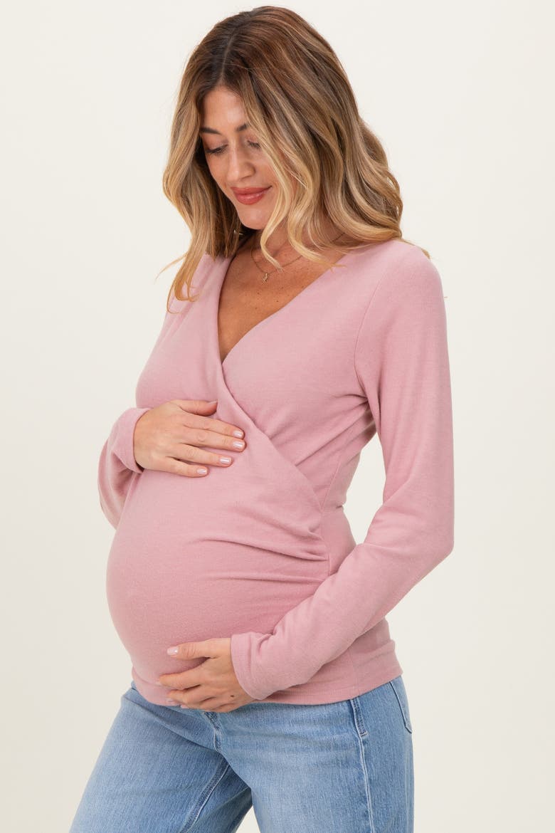 Brushed Knit Wrap Front Top, Alternate, color, Mauve