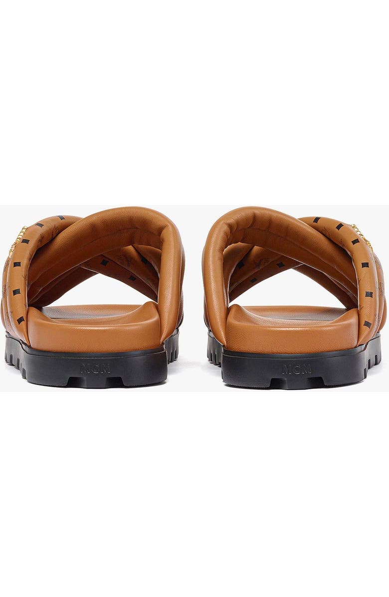 MCM Monogram Print Cross Sandals in Lamb Leather, Alternate, color, Cognac