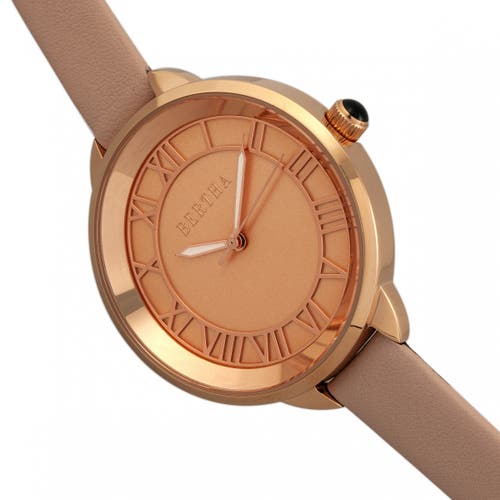 Bertha Madison Sunray Dial Leather-band Watch In Light Pink/rose Gold