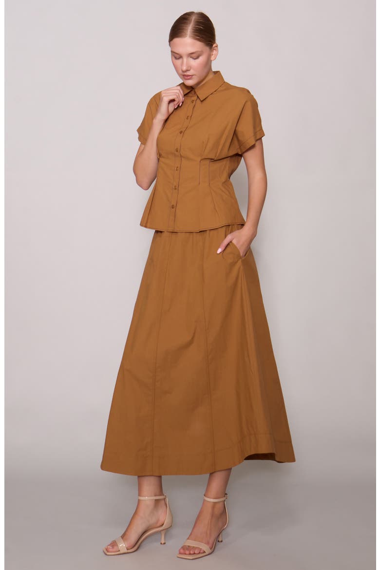 Round Hem Poplin Skirt, Alternate, color, CAMEL/ CAMEL STITCHING