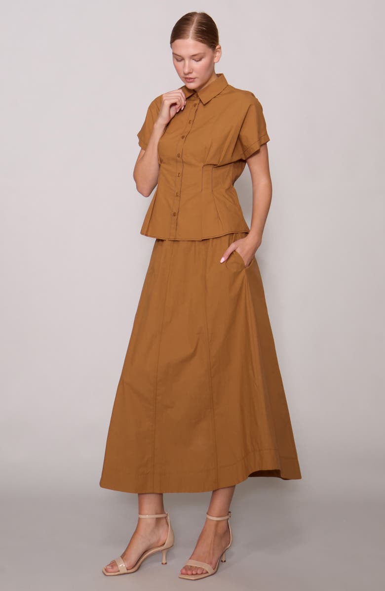 MELLODAY Round Hem Poplin Skirt, Alternate, color, Camel/ Camel Stitching