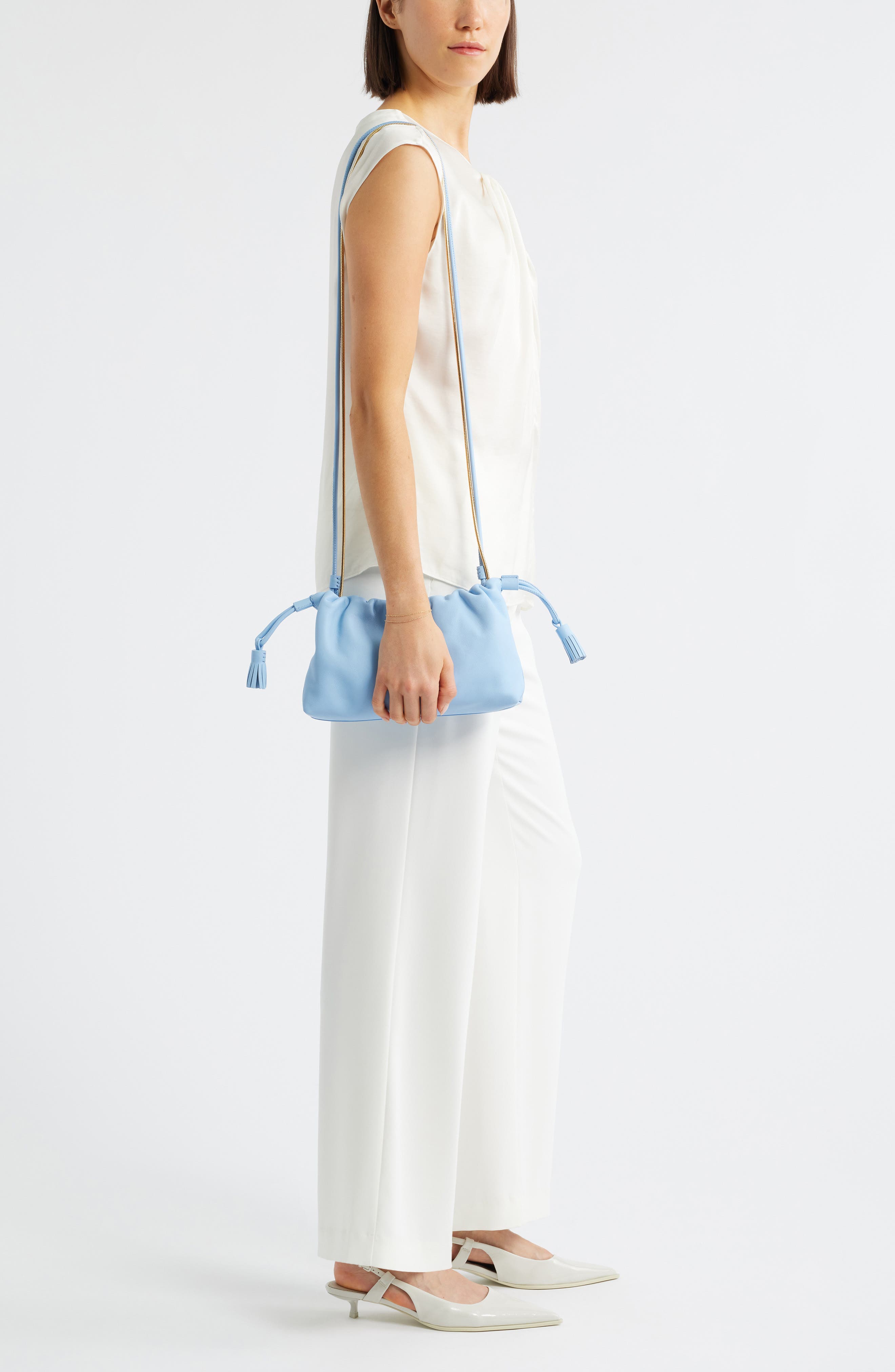 Veronica Beard Small Stash Leather Drawstring Clutch, Alternate, color, Light Blue