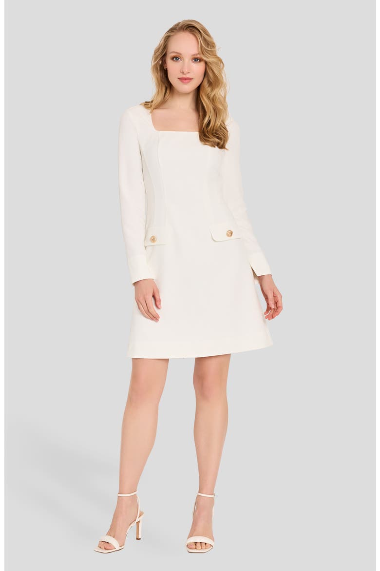 Long Sleeve Crepe Sheath Dress, Alternate, color, IVORY