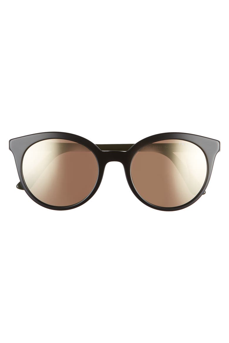 53mm Round Cat Eye Sunglasses, Main, color, BLACK/ DARK BROWN MIRROR GOLD