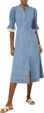MINT VELVET Denim Crochet Trim Midi Dress