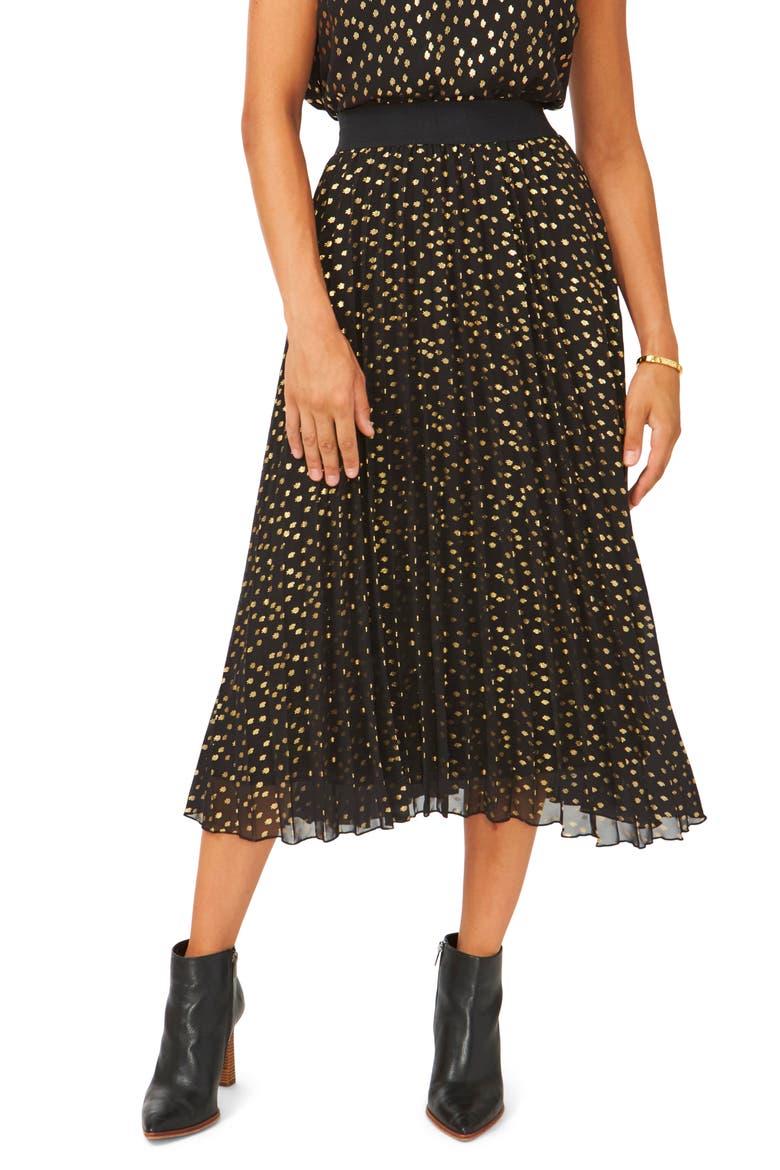 Foil Dot Chiffon Skirt, Main, color, RICH BLACK