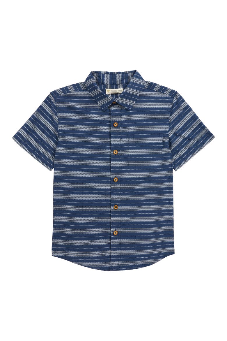 Print Poplin Woven Shirt, Main, color, NAVY DENIM STIPPLE STRIPE