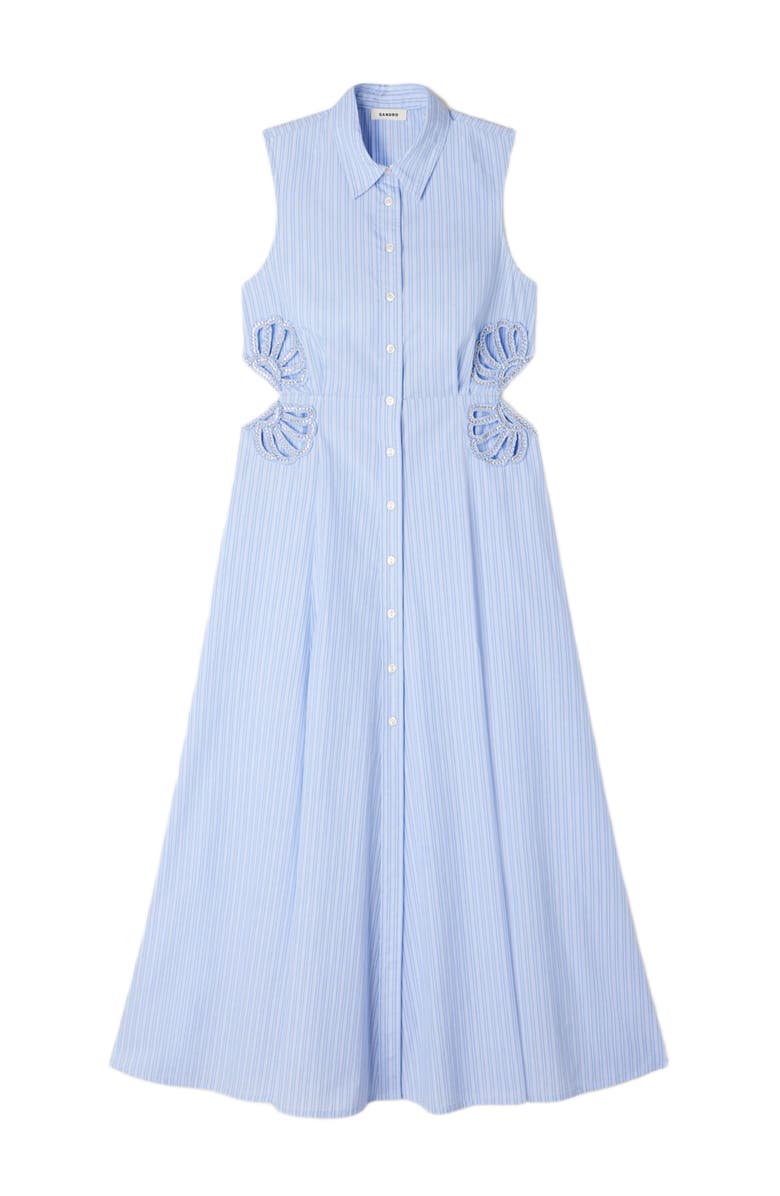 SANDRO Striped cotton maxi dress, Alternate, color, Sky Blue