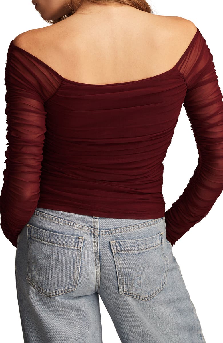 Lucky Brand Square Neck Long Sleeve Ruched Top, Alternate, color, Windsor Wine