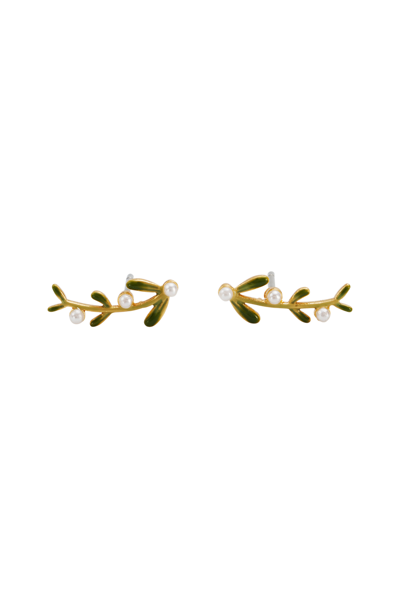 Niva Mistletoe & Pearl Climber Earrings, Main, color, Gold