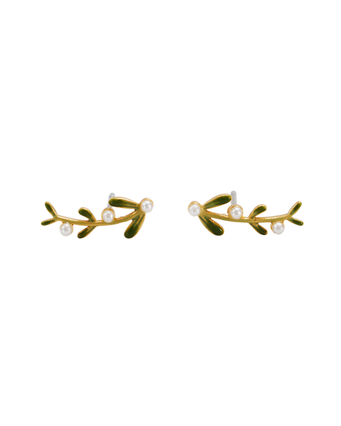 Niva Mistletoe & Pearl Climber Earrings