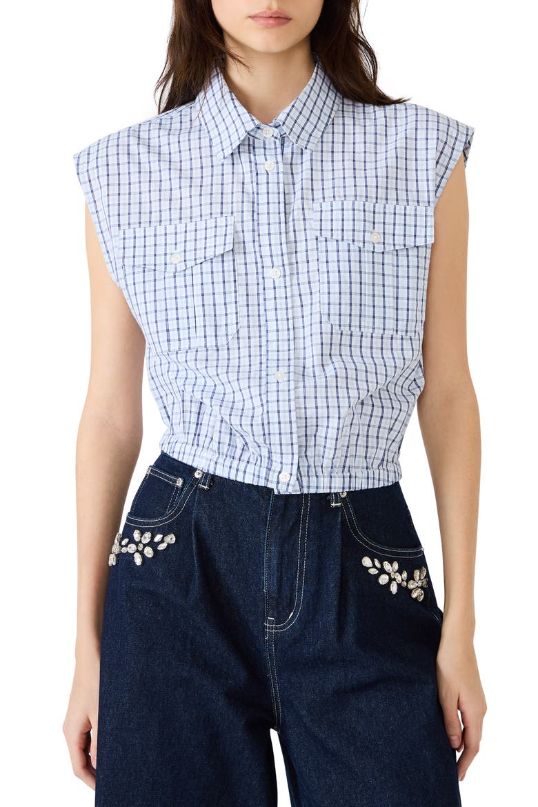 Scout Plaid Button-Up Shirt with Removable Tie, Main, color, NAVY PLAID