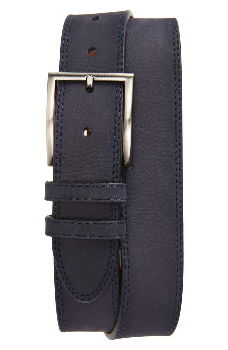 Magnanni Eastwood Pebble Leather Belt, Main, color, Navy Textured Suede