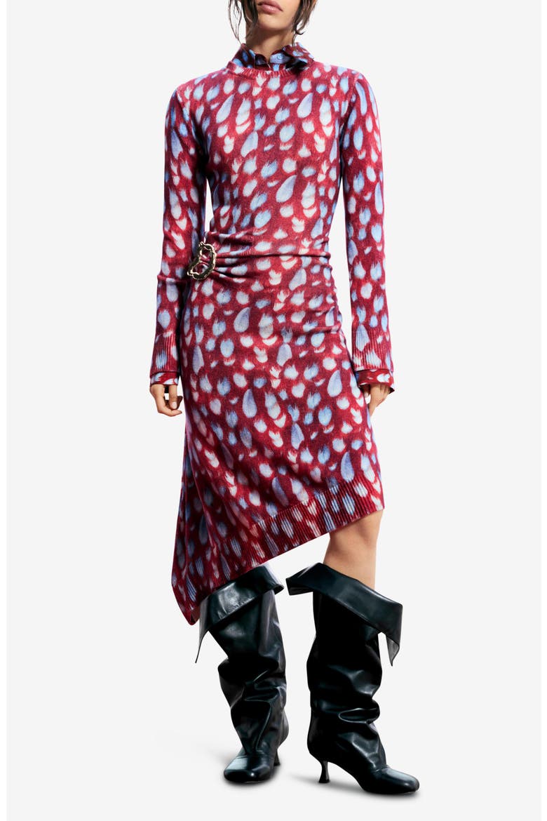 Abstract Print Long Sleeve Cotton Blend Sweater Dress, Main, color, RED