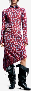 Desigual Abstract Print Long Sleeve Cotton Blend Sweater Dress