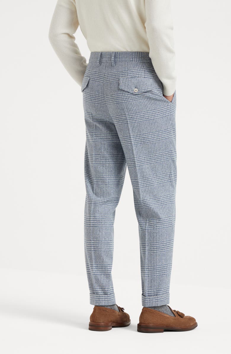 Brunello Cucinelli Comfort wool, silk and cashmere Prince of Wales leisure fit trousers with double pleats and tabbed waistband, Alternate, color, 