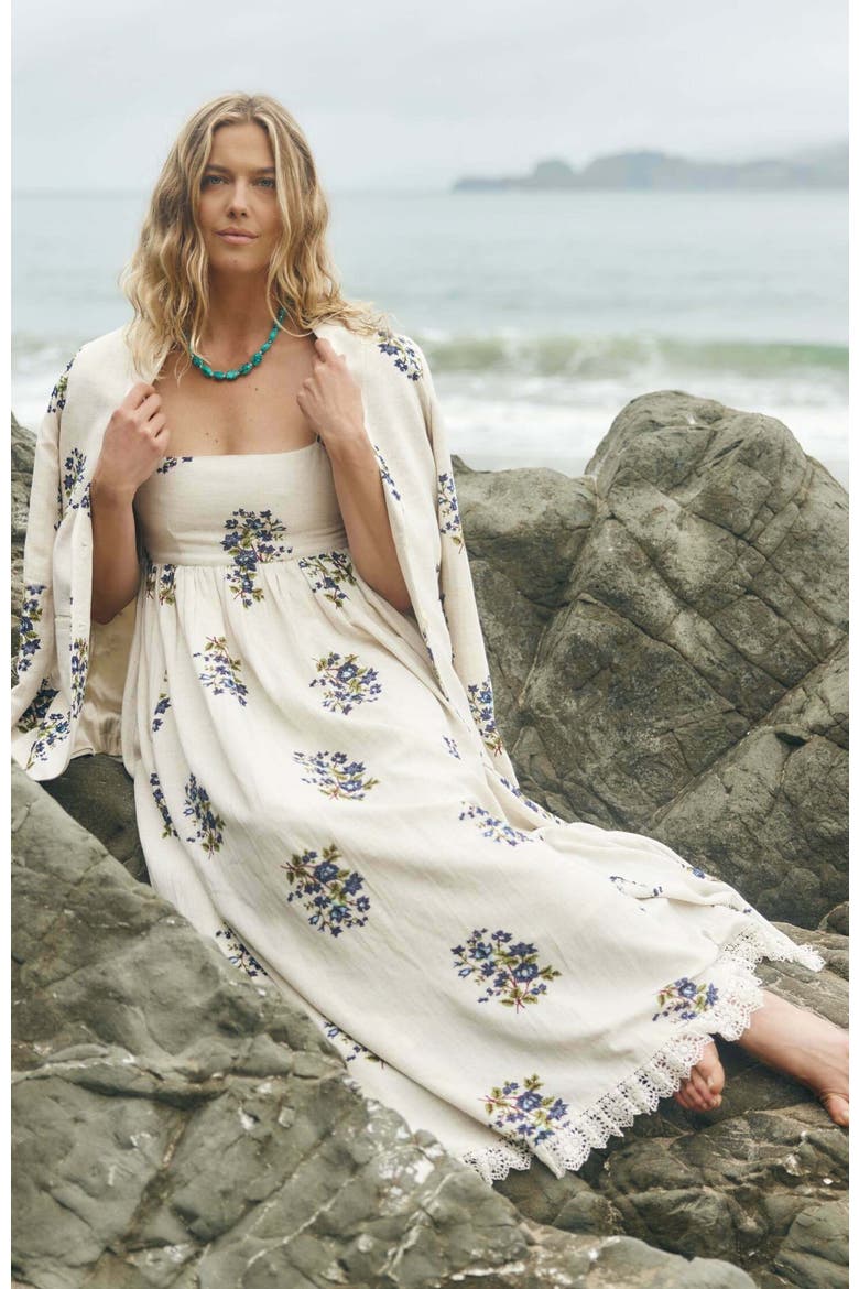 Gavin Midi Dress, Alternate, color, Oatmeal Bluesy Beaded Floral