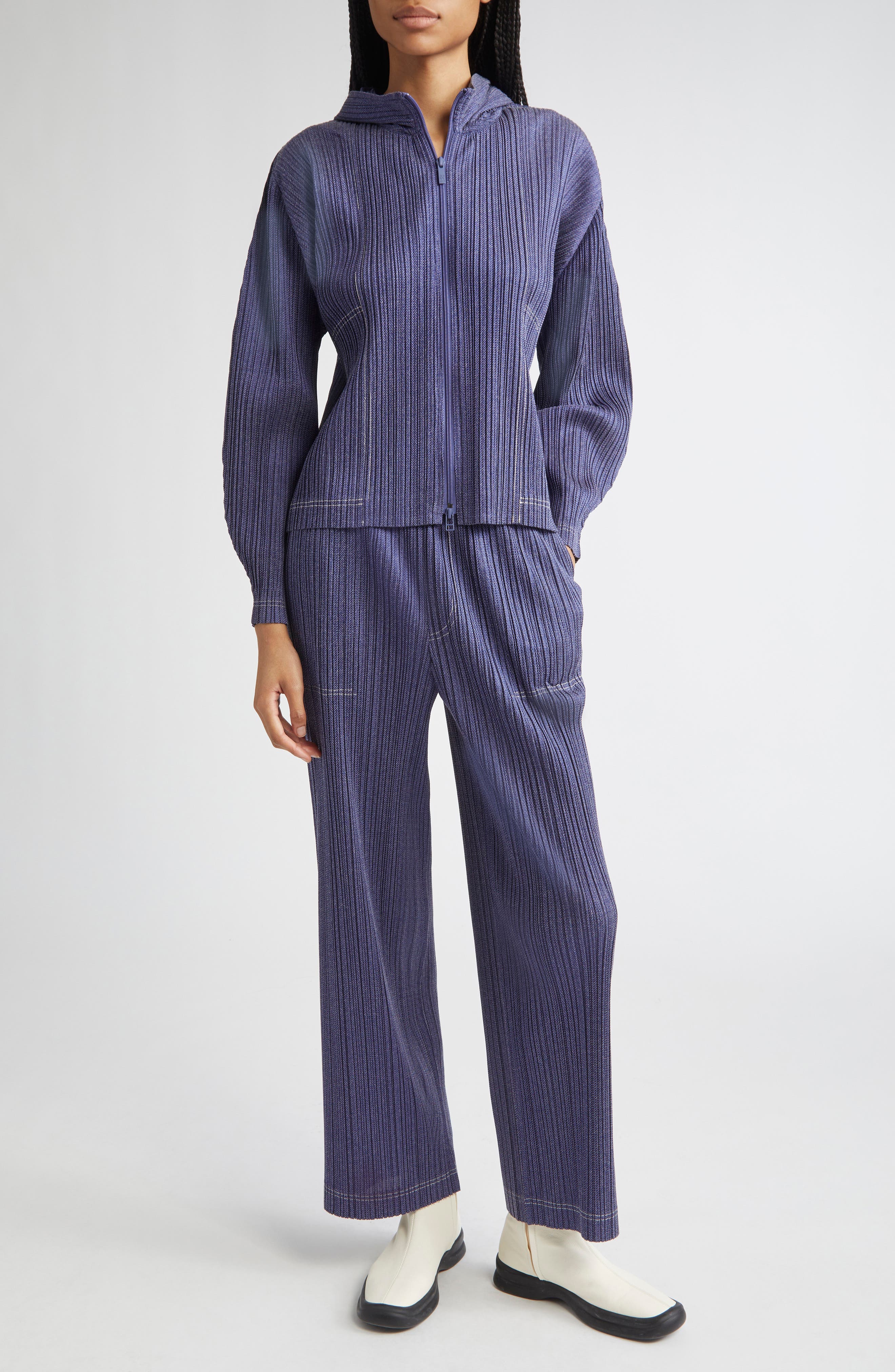 Pleats Please Issey Miyake Trompe l'Oeil Pleated Full Zip Jacket