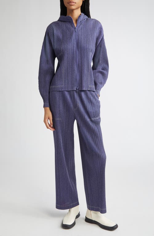 Issey Miyake Pleats Please  Trompe L'oeil Pleated Straight Leg Pants In Blue