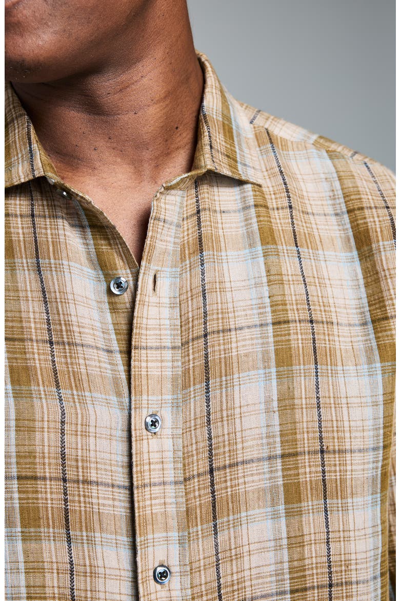 Cedar Dobby Plaid Linen Button-Up Shirt, Alternate, color, OLIVE MULTI