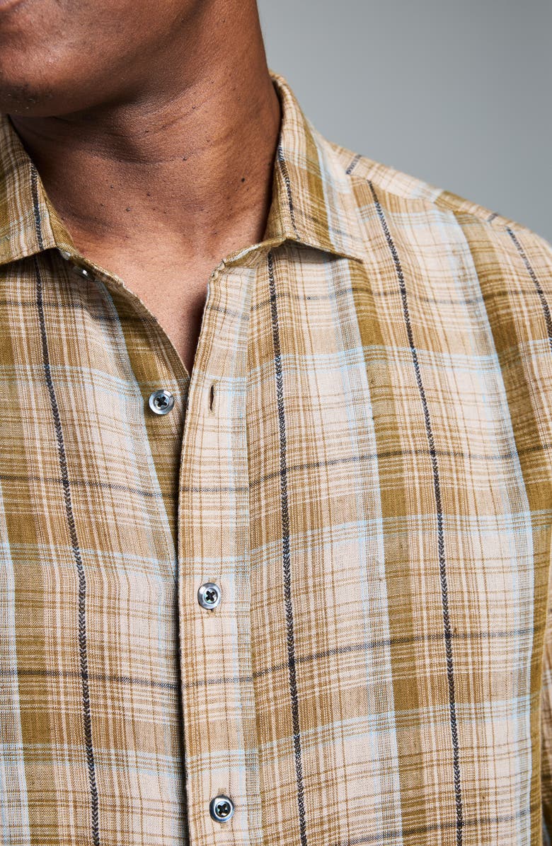 Billy Reid Cedar Dobby Plaid Linen Button-Up Shirt, Alternate, color, Olive Multi