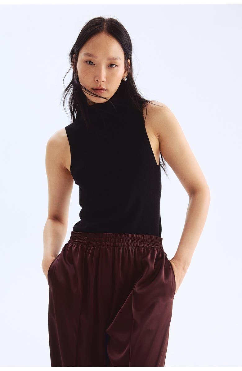 H&M Wide Crease-detail Trousers, Alternate, color, Dark Brown