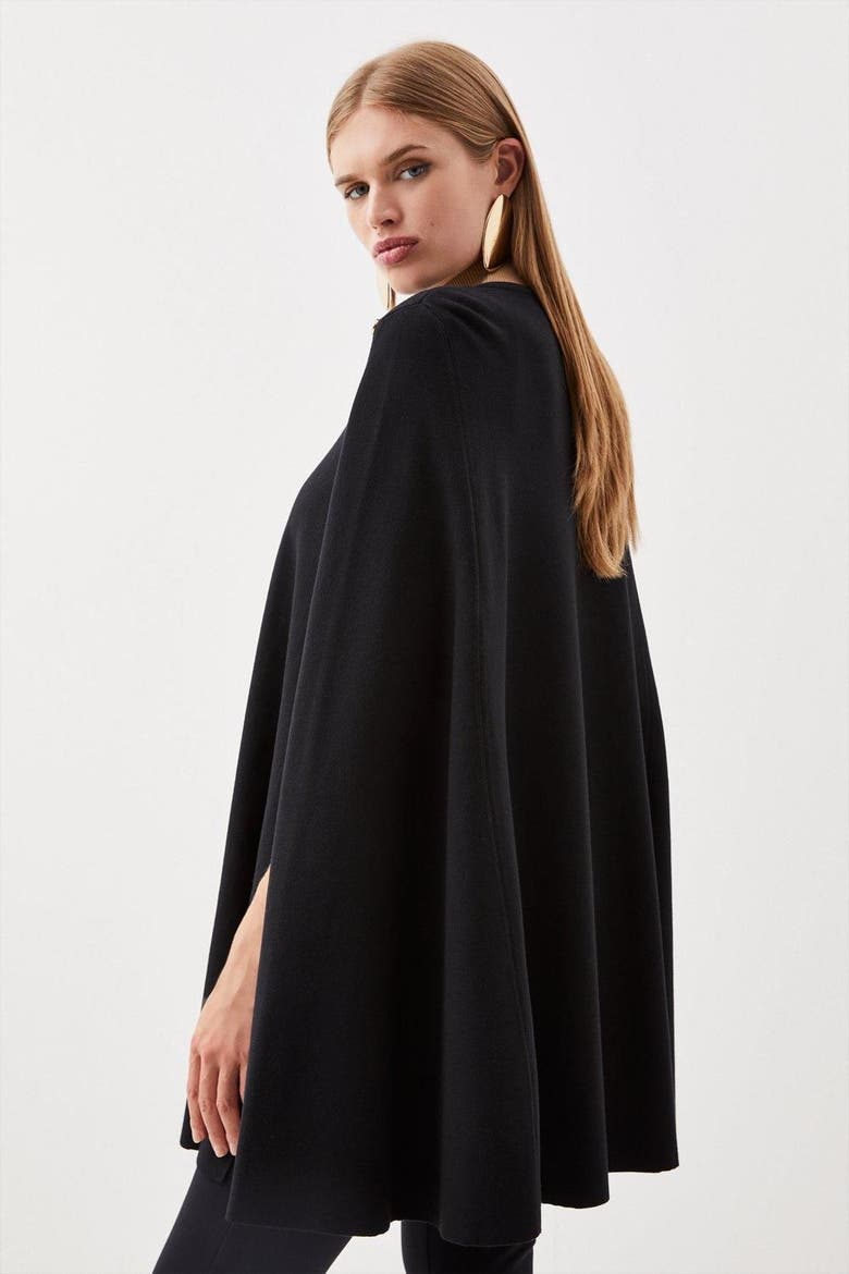 Popper Detail Knit Cape Coat, Alternate, color, Black