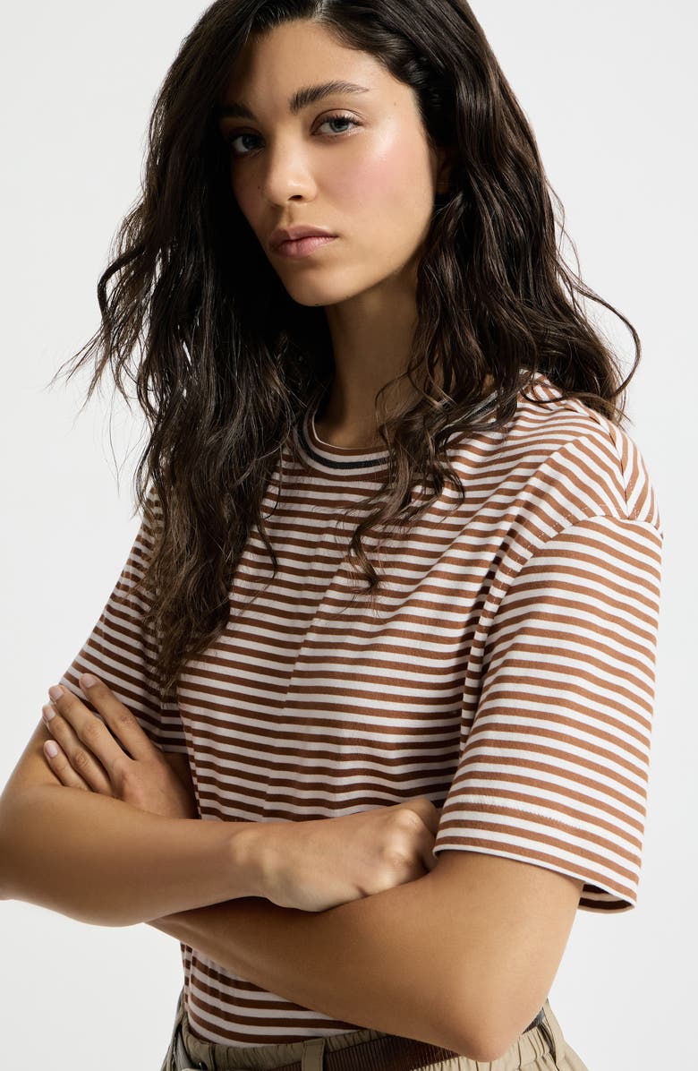 Brunello Cucinelli Striped jersey T-shirt, Alternate, color, Light Brown