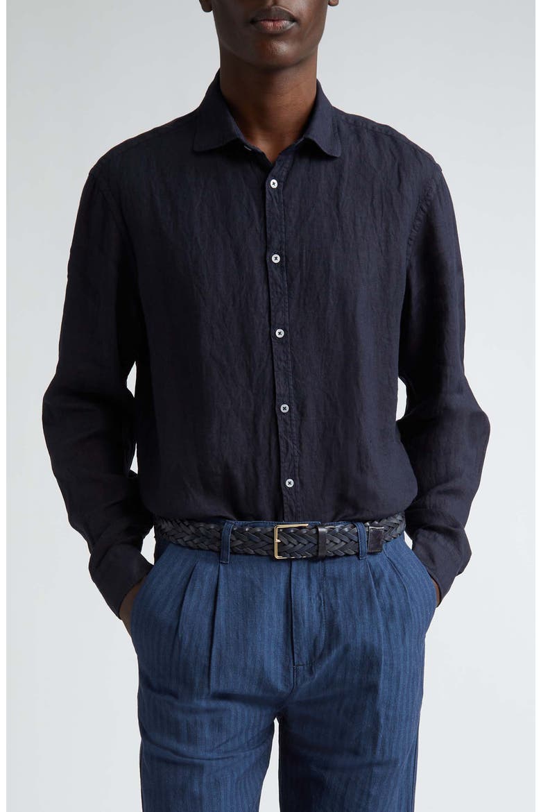 Canary Linen Button-Up Shirt, Main, color, U501 BLU