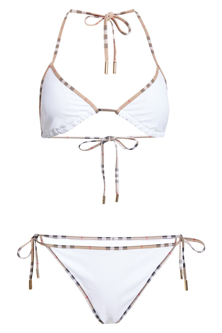 Mata Check Trim Two-Piece Swimsuit, Alternate, color, WHITE