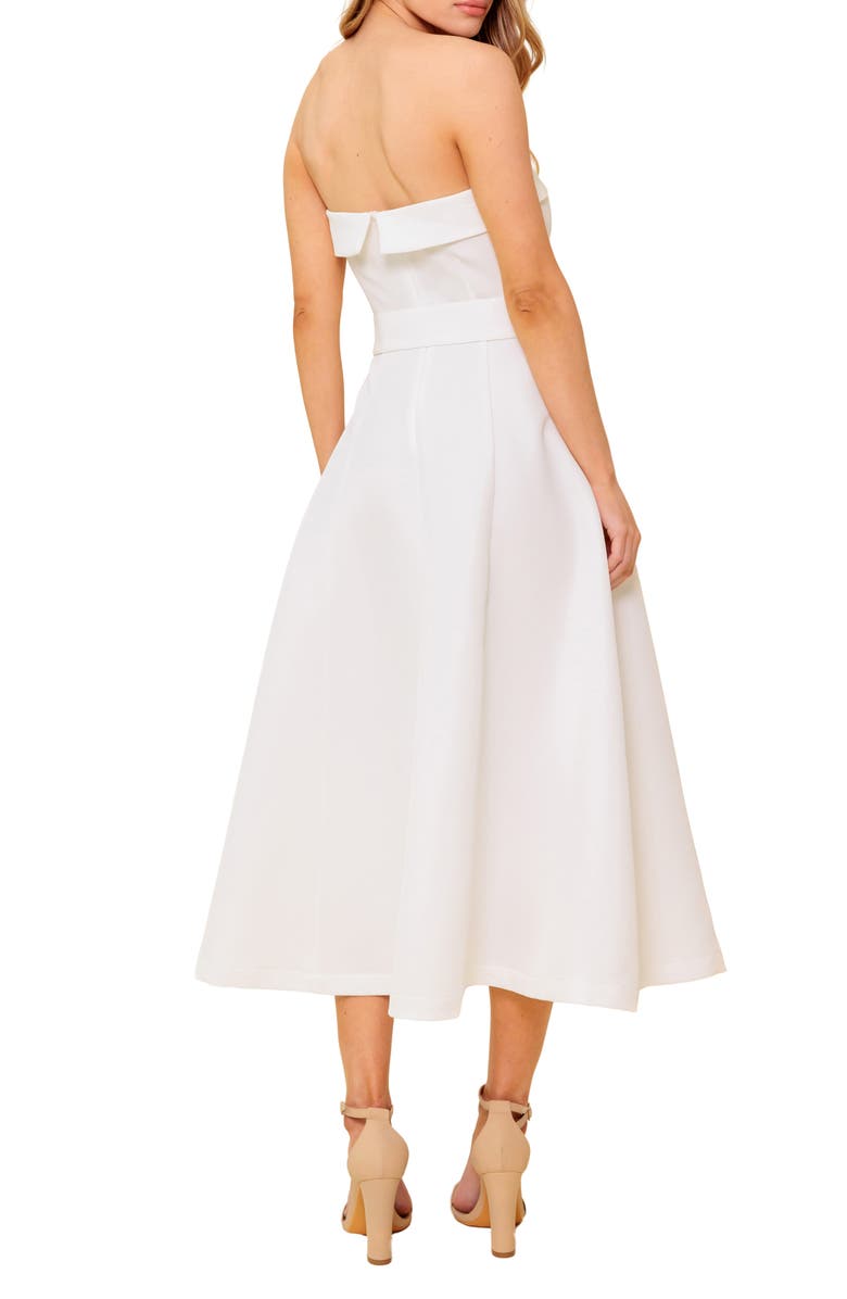 FLYING TOMATO Strapless Belted A-Line Midi Dress, Alternate, color, White