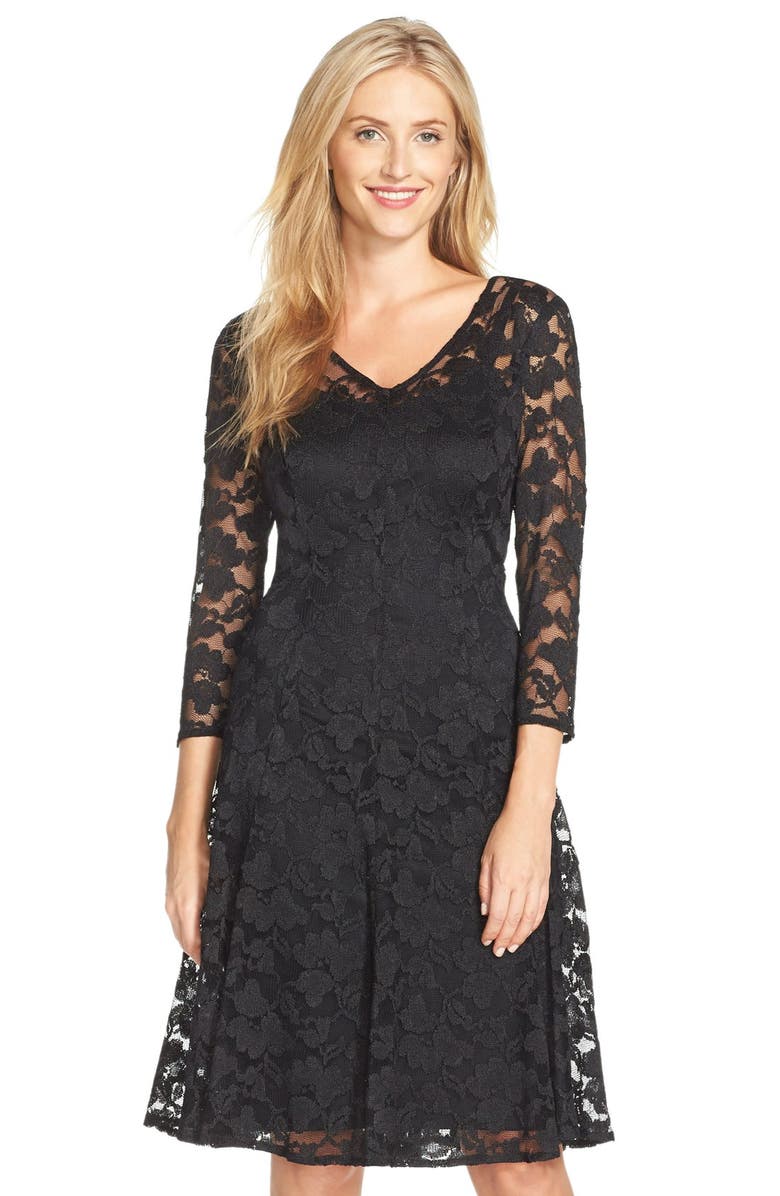 Chetta B Lace Fit & Flare Dress, Main, color,