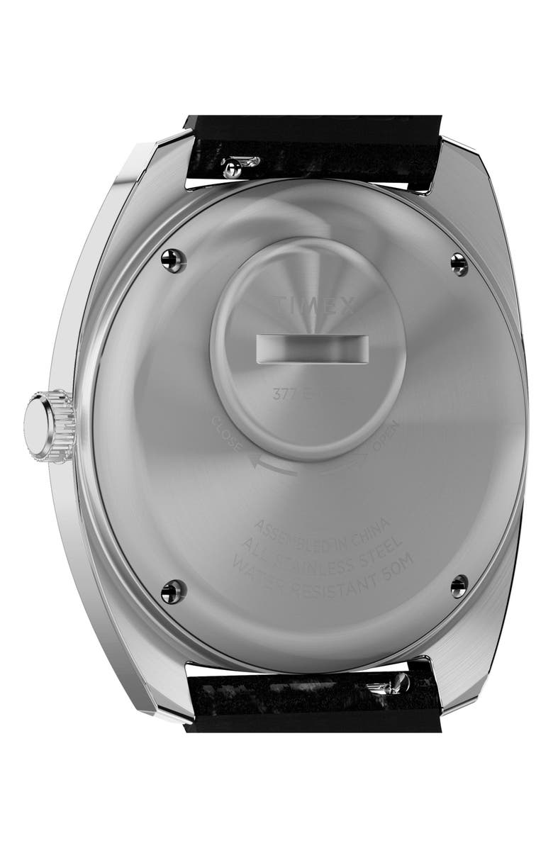 Timex<sup>®</sup> Q 1978 Leather Strap Watch, 37.5mm, Alternate, color, Black