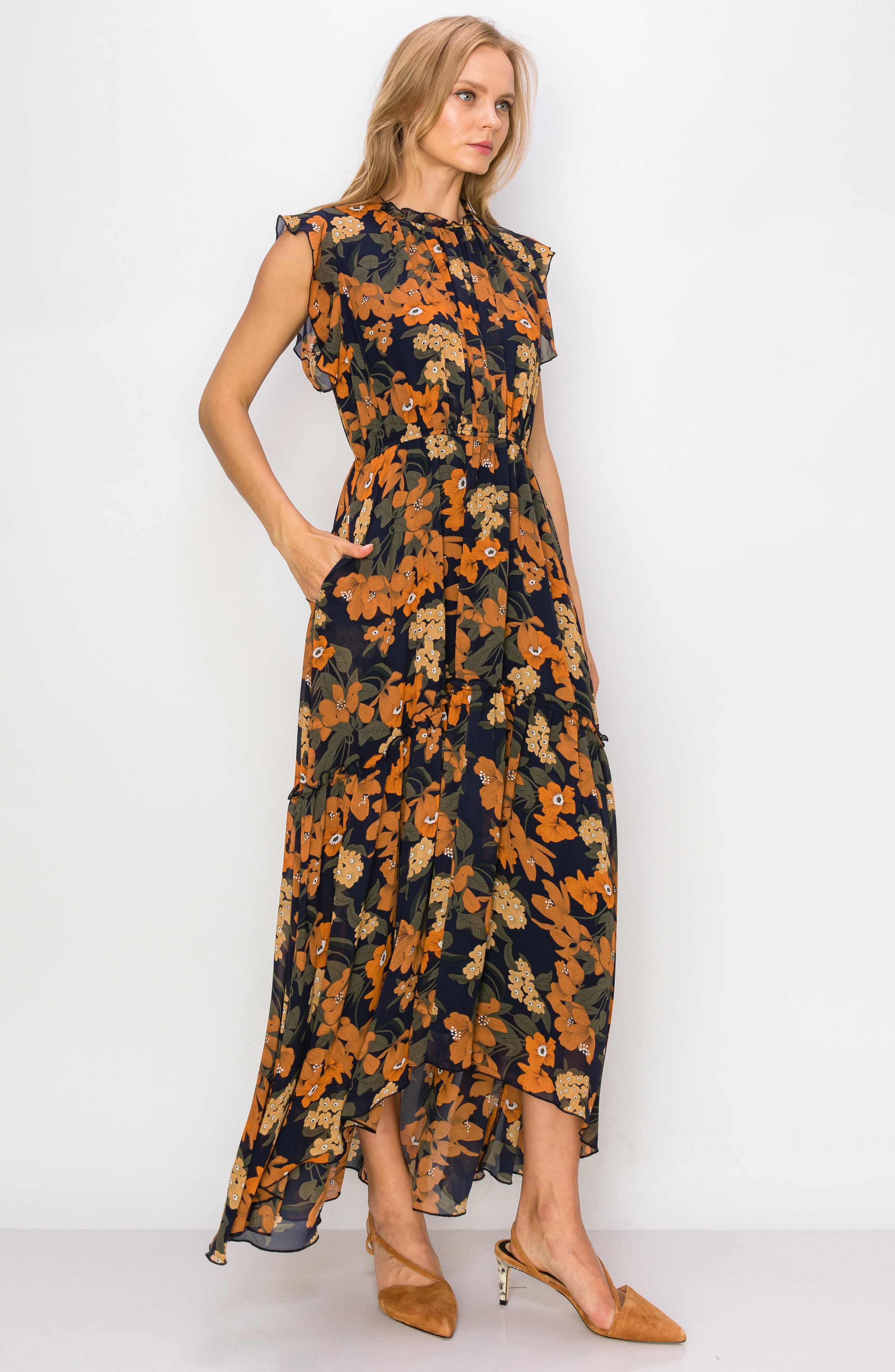MELLODAY Ruffle High-Low Maxi Dress (Women) | Nordstromrack