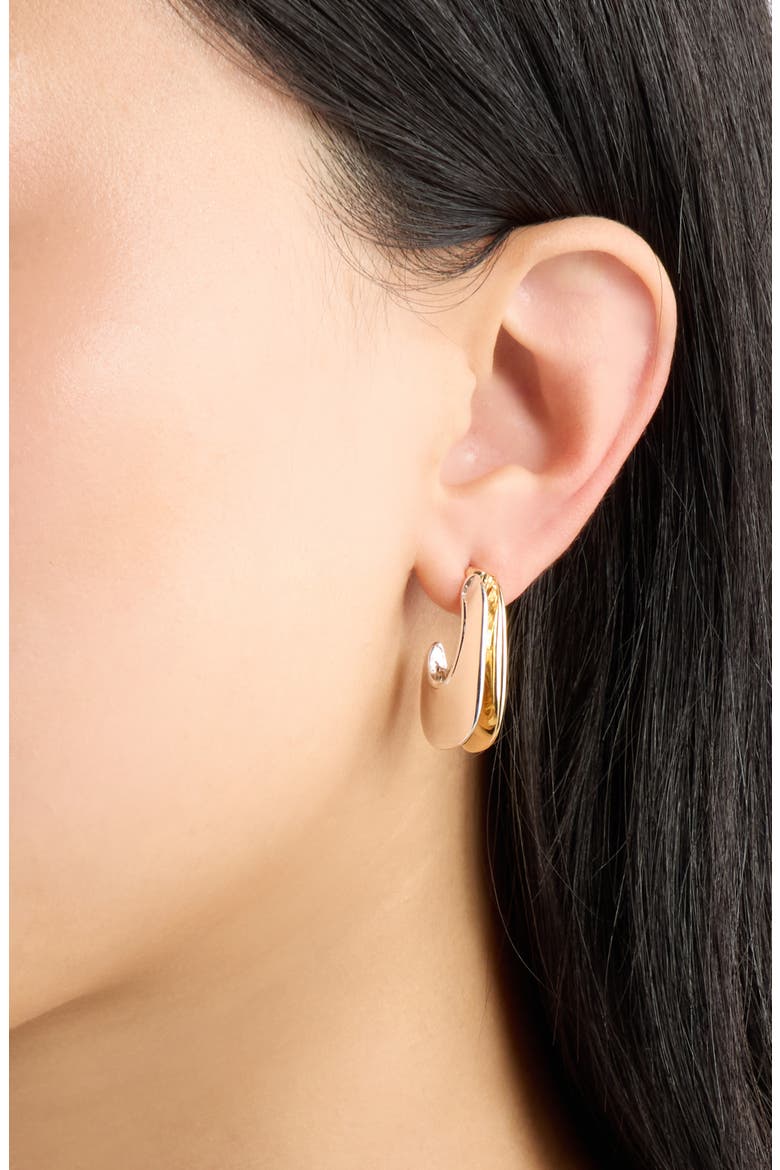 Mixed Metal Curved Hoop Earrings, Alternate, color, GOLD- SILVER