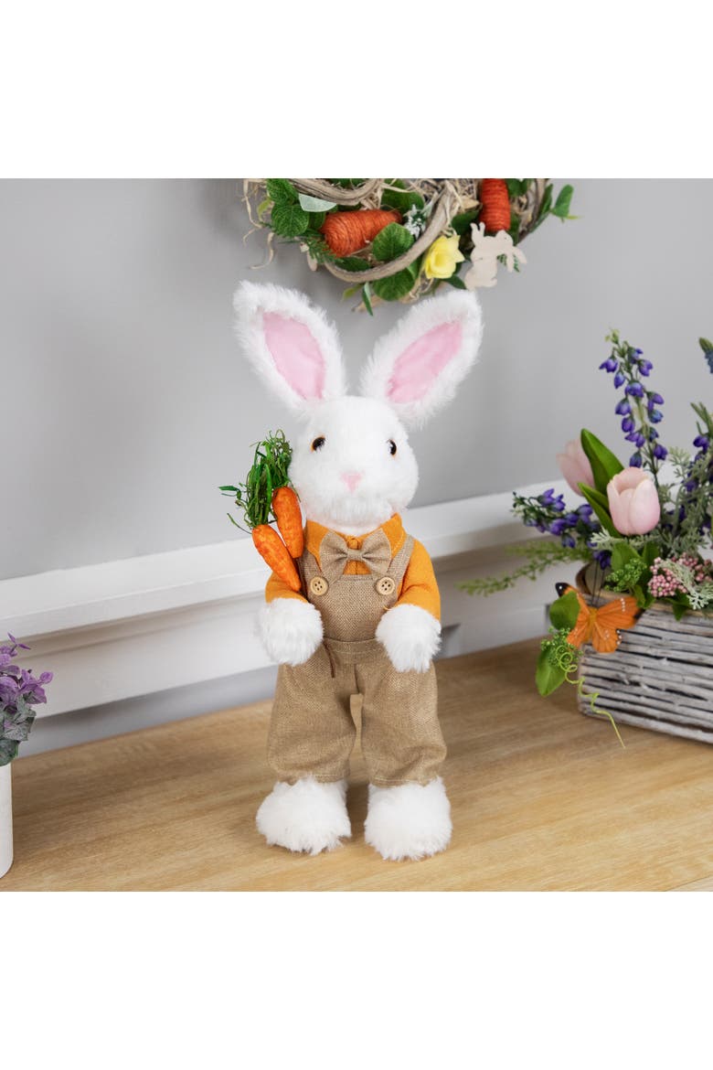 Plush Standing Boy Rabbit with Overalls Easter Figure - 15" - White and Tan, Alternate, color, White