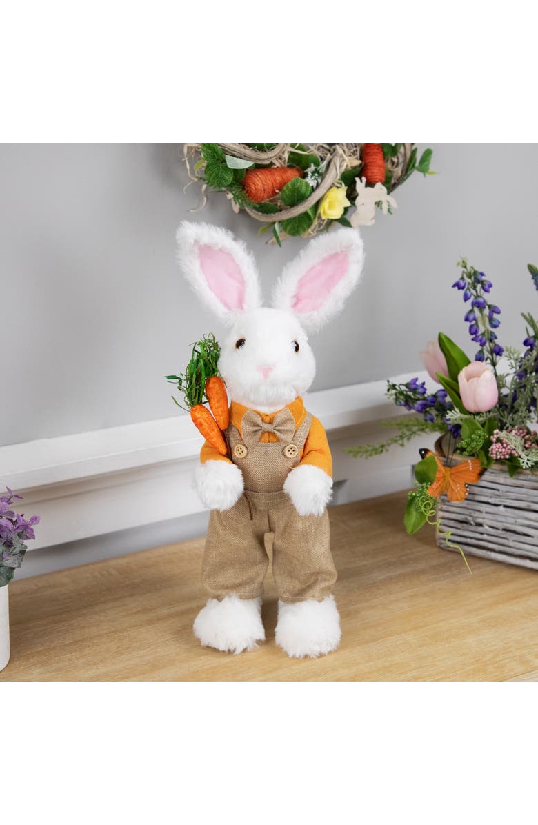 Northlight Plush Standing Boy Rabbit with Overalls Easter Figure - 15" - White and Tan, Alternate, color, White