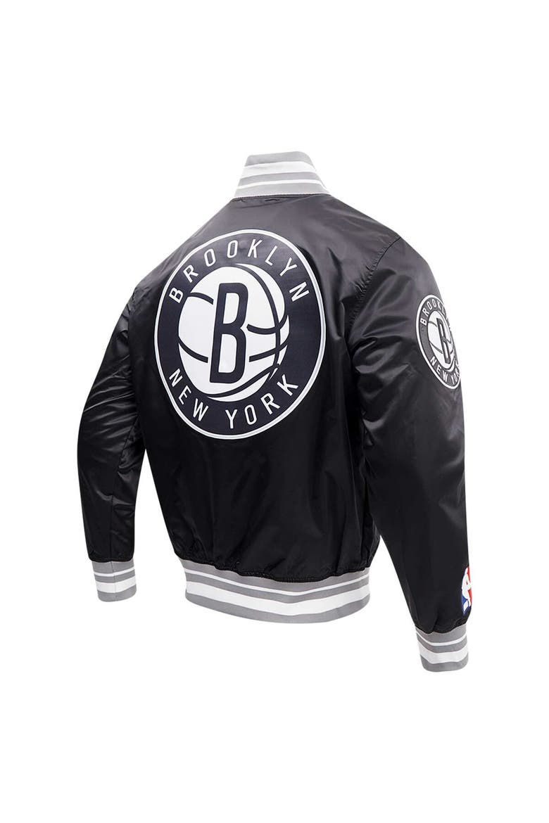 Men's Pro Standard Black Brooklyn Nets Script Tail Full-Snap Satin Varsity Jacket, Alternate, color, Black