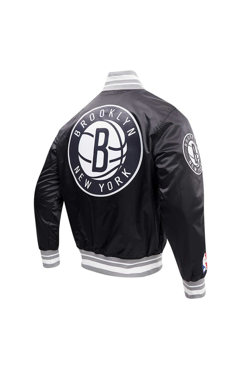 PRO STANDARD Men's Pro Standard Black Brooklyn Nets Script Tail Full-Snap Satin Varsity Jacket, Alternate, color, 