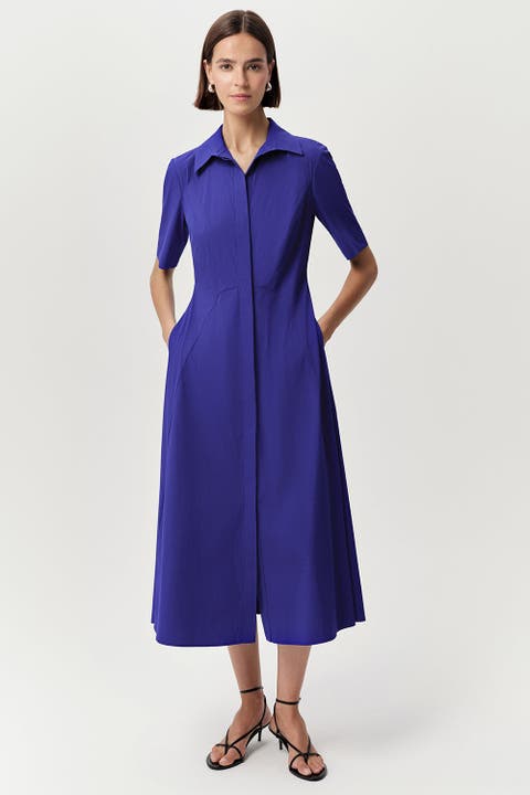 Alhertine Short Sleeve Shirt Collar Midi Dress