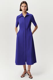 Exquise Alhertine Short Sleeve Shirt Collar Midi Dress