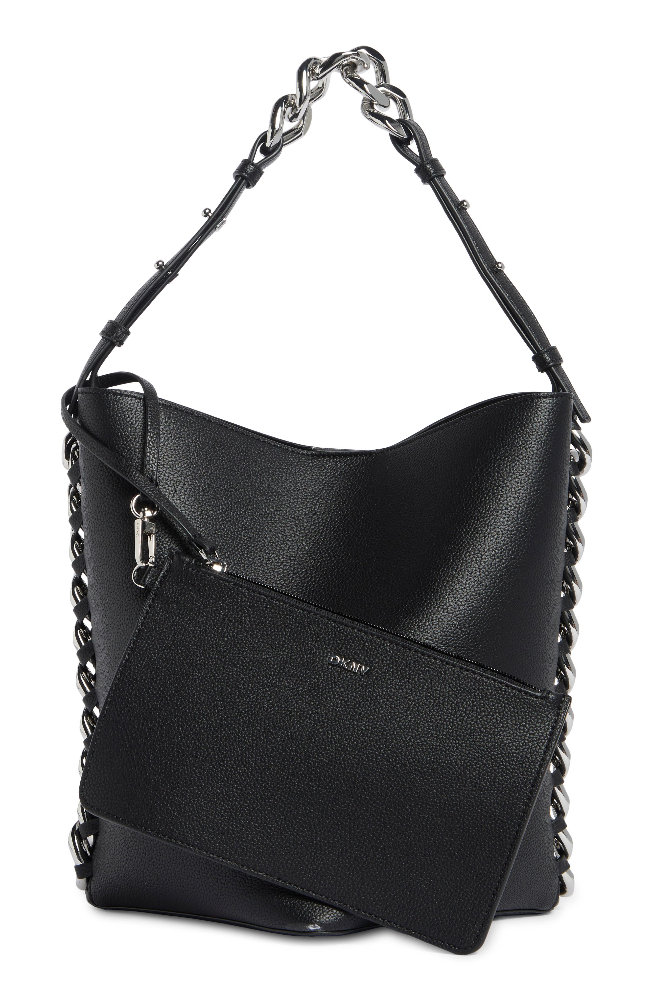 DKNY Riona Bucket Bag, Alternate, color, Black/ Silver