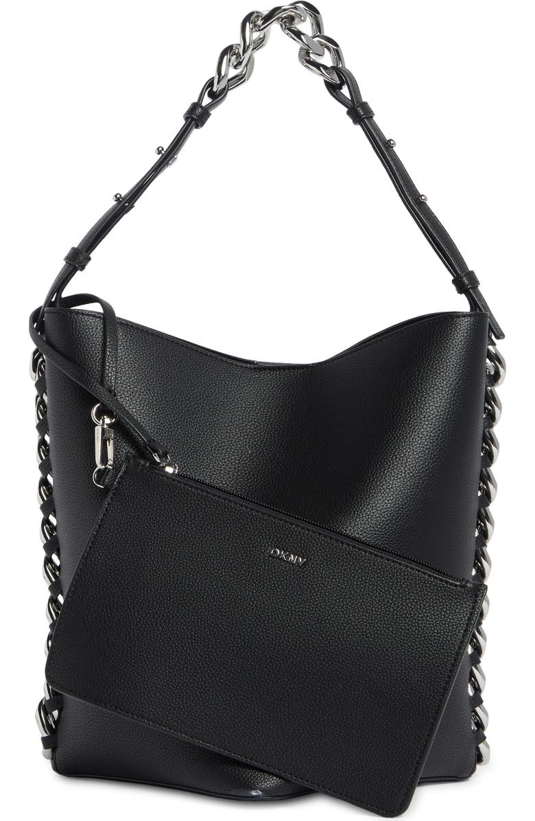 DKNY Riona Bucket Bag, Alternate, color, Black/ Silver