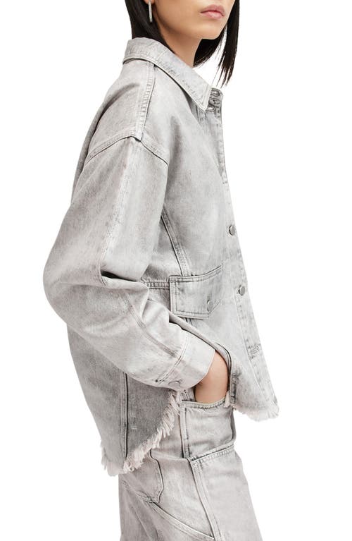 Allsaints Hettie Oversized Denim Shacket In Coated Silver