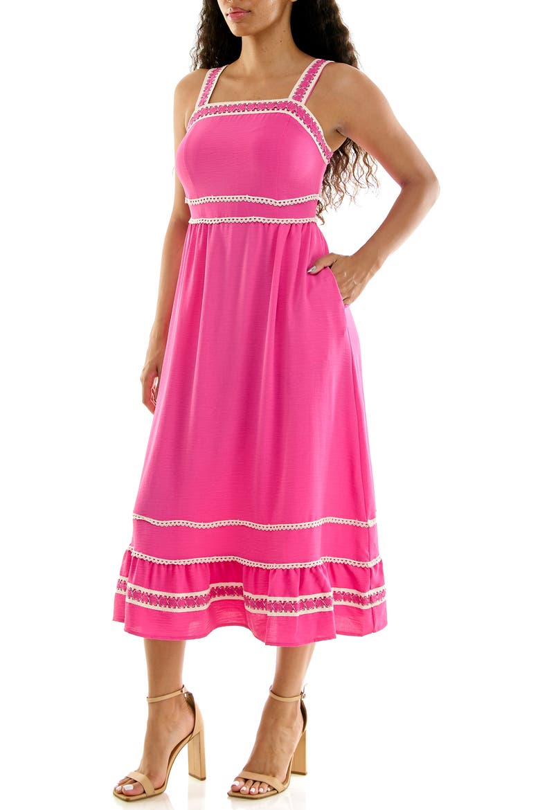 Lace Trim Fit & Flare Midi Dress, Alternate, color, RASPBERRY ROSE