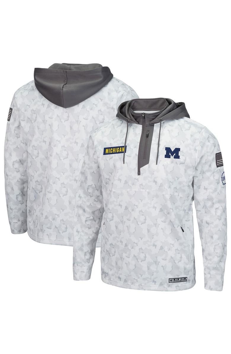 COLOSSEUM Men's Colosseum Arctic Camo Michigan Wolverines OHT Military Appreciation Quarter-Zip Hoodie, Main, color, Arctic Camo
