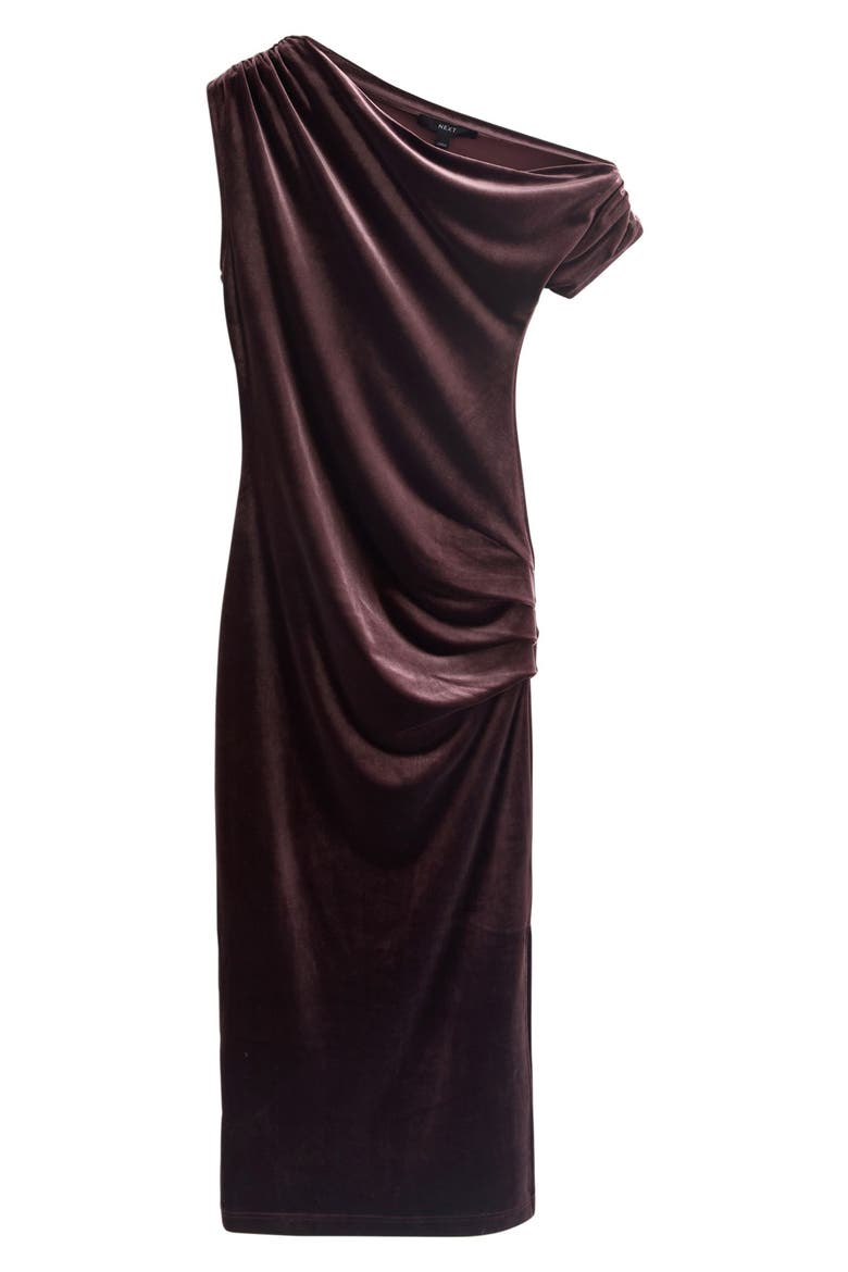 One-Shoulder Velvet Maxi Dress, Main, color, BROWN
