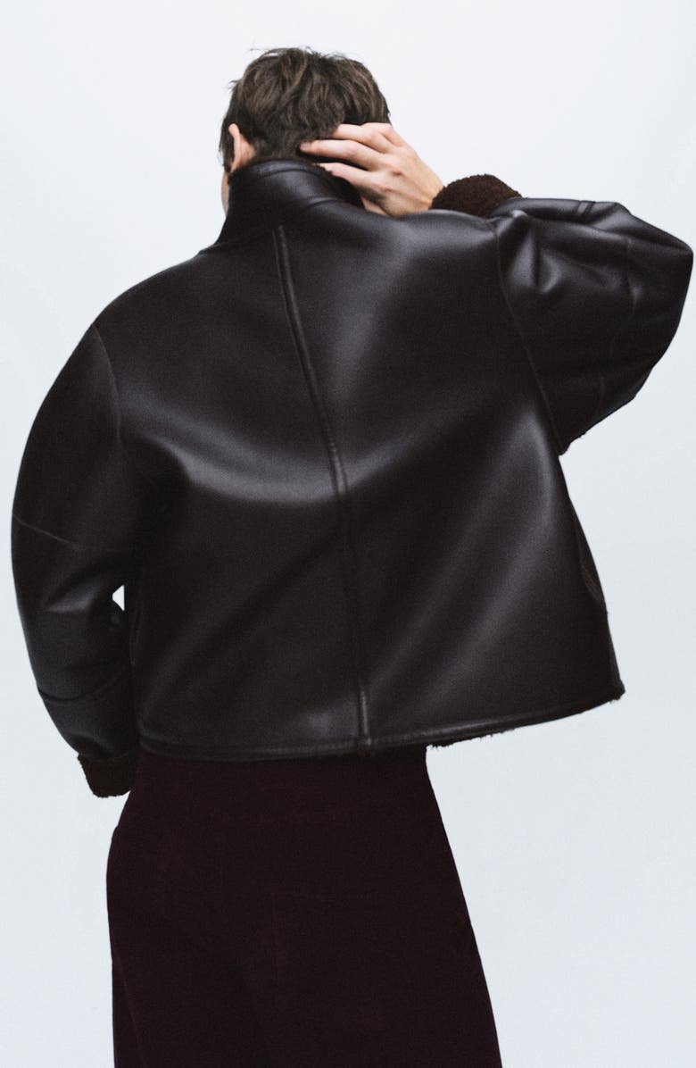 MANGO Faux Leather & Faux Shearling Reversible Jacket, Alternate, color, Black